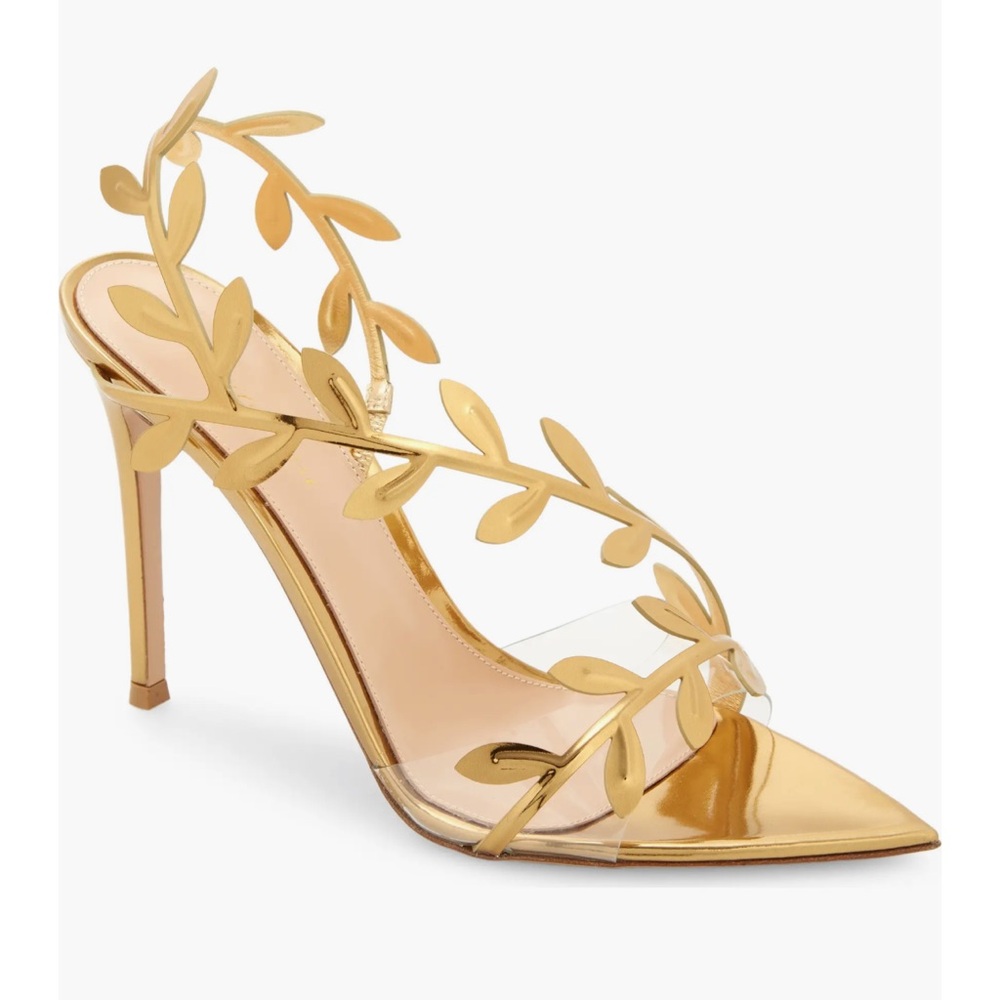 Gianvito Rossi Flavia 105mm Trasp/Mekong Leaf Slingback Sandals 39=9US